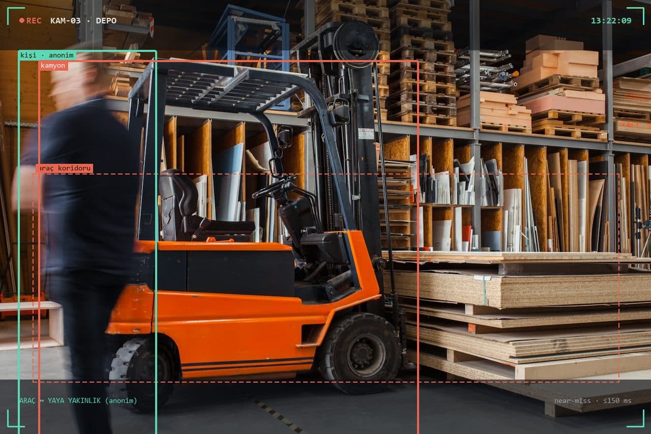 Araç-yaya yakınlık — forklift ve yaya ramak kala